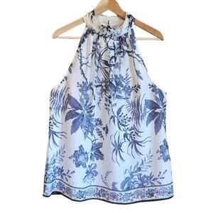 Antonio Melani Halter Tank Peasant Boho Blue White Women's XLarge